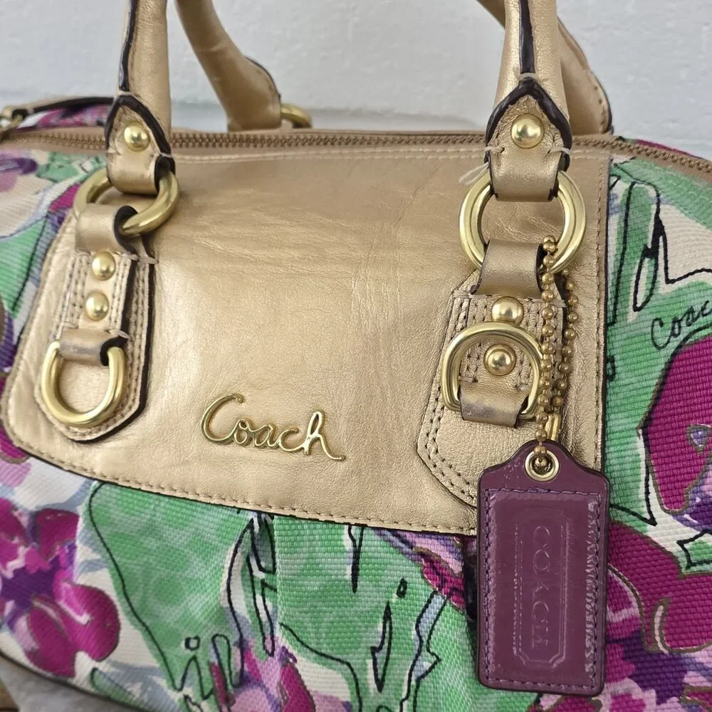 Coach F16177 Sabrina Floral Satchel Bag Gold Hardware Detachable Strap
